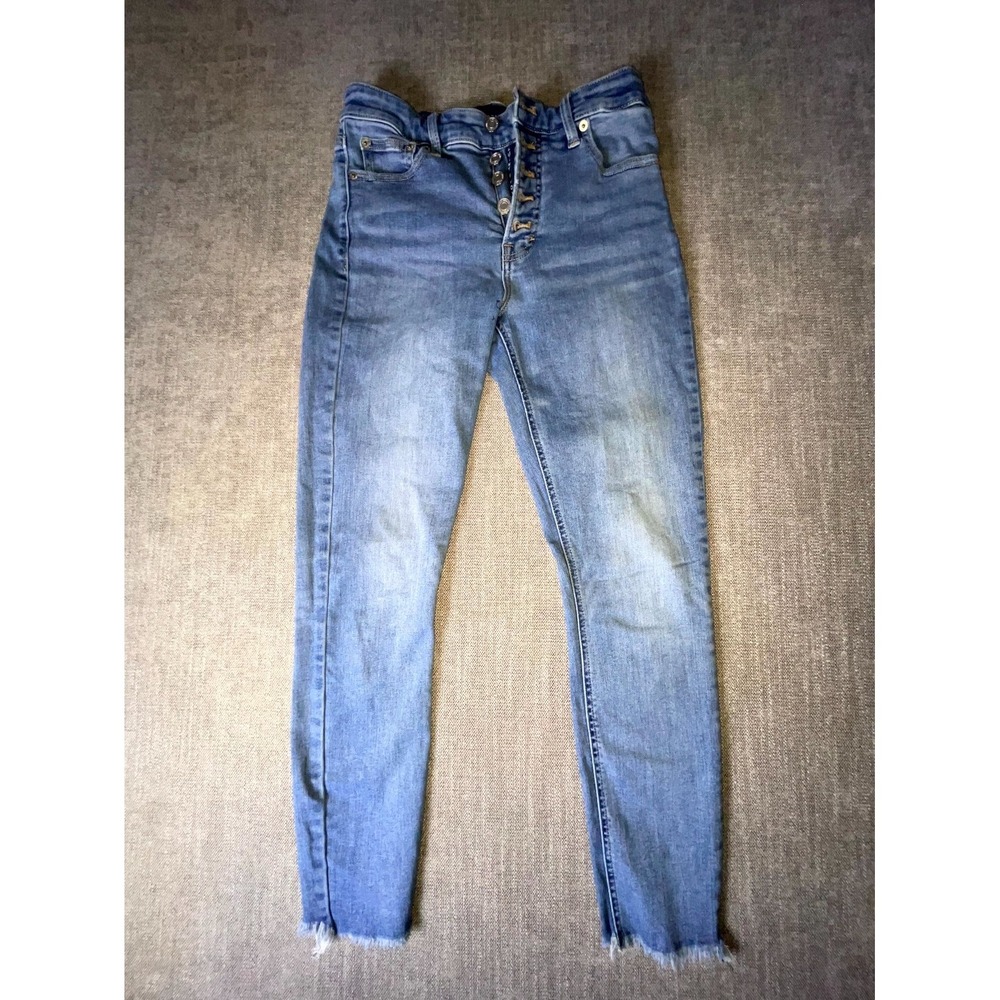 Lucky Brand Ankle Jeans Womens 6/28 Blue Denim Skinny Leg Cotton Logo Frayed Hem